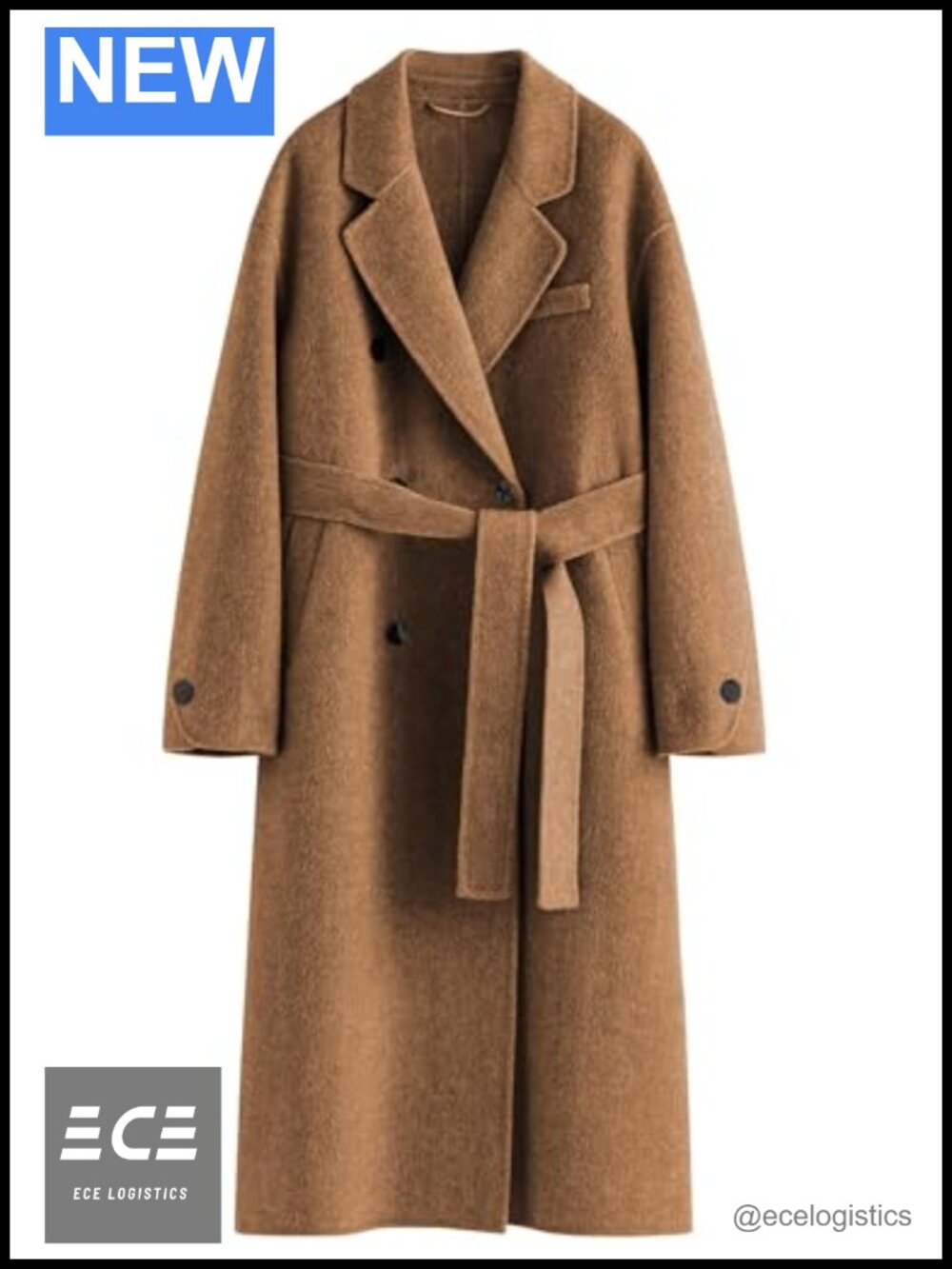 Womens Wool Blend Pea Coat Double Breasted Belted Trench Coat Fall
